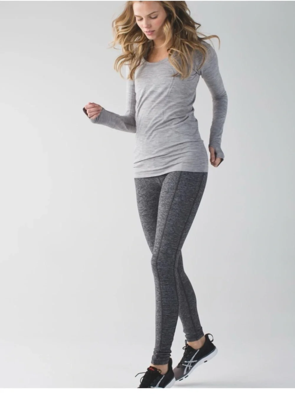 lululemon athletica Heather Gray Ruffle Waistband Leggings